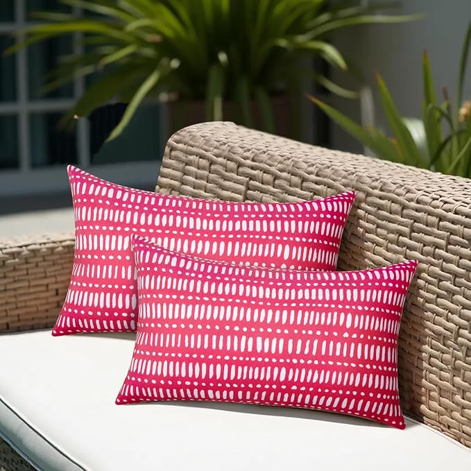 Pack of 2 Outdoor Pillows, 12x20 Outdoor Lumbar Pillows Waterproof | Outdoor Throw Pillows with Inserts, Fluffy and Supportive, Decorative Pillow for Patio and Garden, Pebble Red