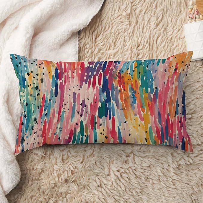 Lumbar Cushion Cover Make It Rain Fiesta Pillows Modern Rainbow Colorful Pillow Cover Accent Decorative Cushion Cases Home Decor for for Couch Sofa Farmhouse Decor 12x24in