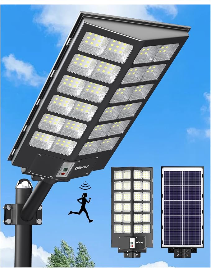 Solar Street Lights Outdoor,Of-9600W Commercial Parking Lot Light | Solar Flood Light, LED Area Light with Motion Sensor, Dusk to Dawn, Remote Control for Security Lighting in Streets, Barns