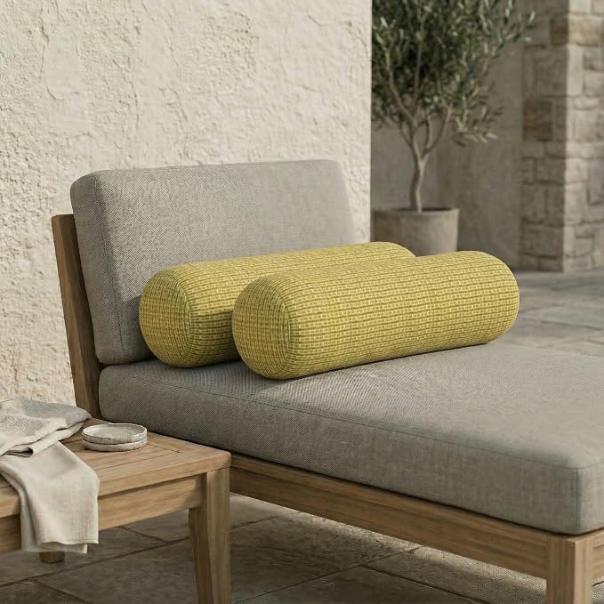 RSH DECOR: Neck Roll Bolster Pillows Set of 2 | 20” x 6" | All-Weather Spun Fabric | Water and Fade-Resistant | Outdoor Support Pillows for Patio Furniture | Made in USA (Future Patina)