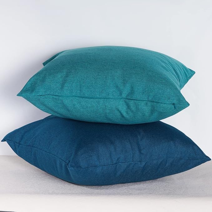 Pack of 4 Decorative Outdoor Waterproof Throw Pillow Covers ONLY Square Garden Cushion Cases for Patio, Couch, Tent and Sofa, 18 x 18 Inches, (Blue-Green, Blue, Green, Light Green)