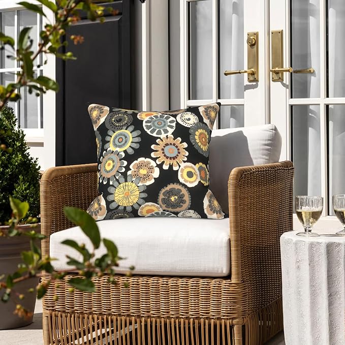 LVTXIII Outdoor/Indoor Throw Pillows, Decorative Throw Pillows with Inserts, 18"x18" Square Pillows for Bed, Couch, Sofa and Patio Furniture, Set of 2, Black Yellow Crosby