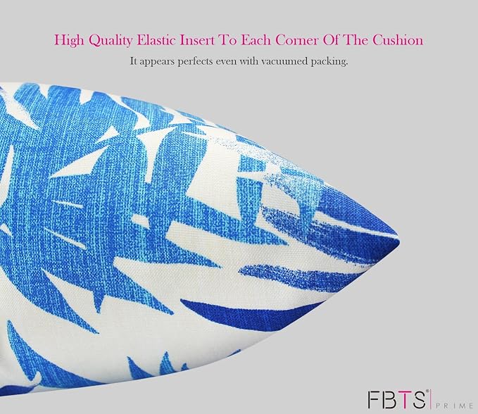Pack of 2 Outdoor Waterproof Decorative Throw Pillow Covers for Patio Furniture, 18x18 Inch Square Fade Resistant Patio Garden Cushion Covers for Couch Bed Sofa, Leaves Blue