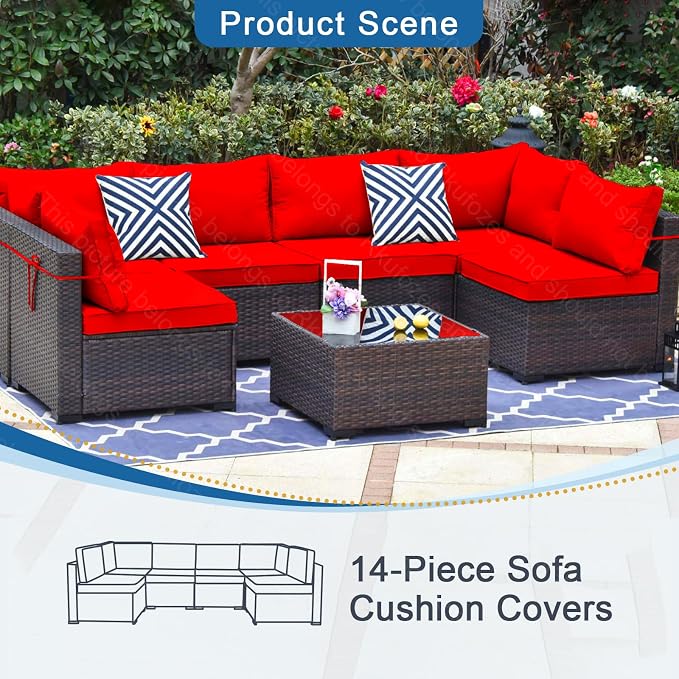 14Pcs Patio Cushion Covers, Furniture Cushion Slipcovers, 24.8"x24.8"x3.14" | Outdoor Cushion Slipcovers, Water Resistant Fabric, Zipper Design, Fits Patio Sectional Furniture