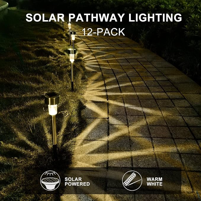 Solar Lights Outdoor Waterproof, Solar Garden Lights, Warm White, 16 Pack | Outdoor Solar Lights Stainless Steel LED Landscape Lighting Decorations for Yard Pathway Patio Lawn