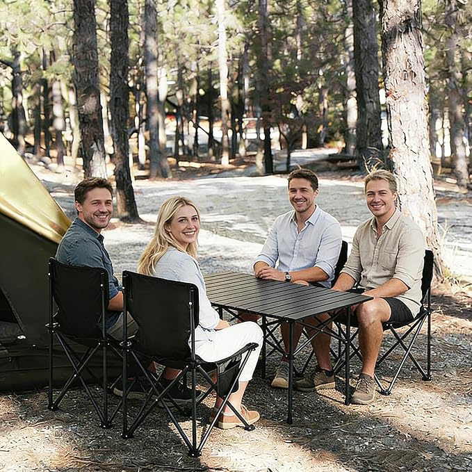 Camping Table Folding Portable Camp Table with 4 Chairs, Folding Picnic Table with Carry Bag Indoor Outdoor for Camping, Beach, Patio, RV, Backyard BBQ, Sturdy, Stable, Easy to Carry, Black