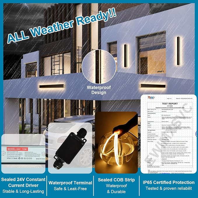 2pack 24inch Long Outdoor Wall Lights, IP65 Waterproof Wall Mounted Lights Black Porch Light LED Linear Exterior Wall Sconce Light 3000k Modern Outdoor Lights for House Garage Patio