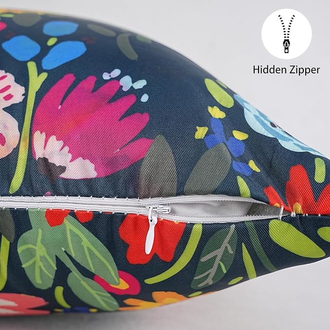 Adabana Outdoor Waterproof Floral Pillow Covers 18x18 Inch | Colorful Outdoor Pillow Covers Summer Decirative for Patio Furniture Porch Garden Pillows