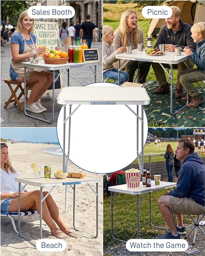 Outvita 2.3ft Portable Folding Camping Table, Outdoor Waterproof Picnic Table, Aluminum Lightweight Suitcase Foldable Table for Picnic BBQ Beach Dining