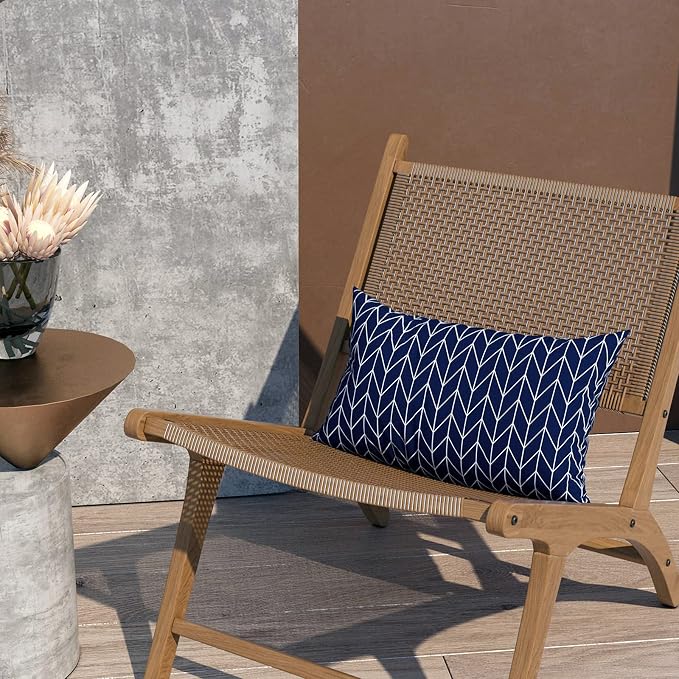 LVTXIII Outdoor/Indoor Lumbar Pillow Covers ONLY, 12” x 20” Fade-Resistant Patio Lumbar Cushion Cases Decorative Throw Pillowcase Shell for Couch Patio Garden Furniture Use - Herringbone Navy