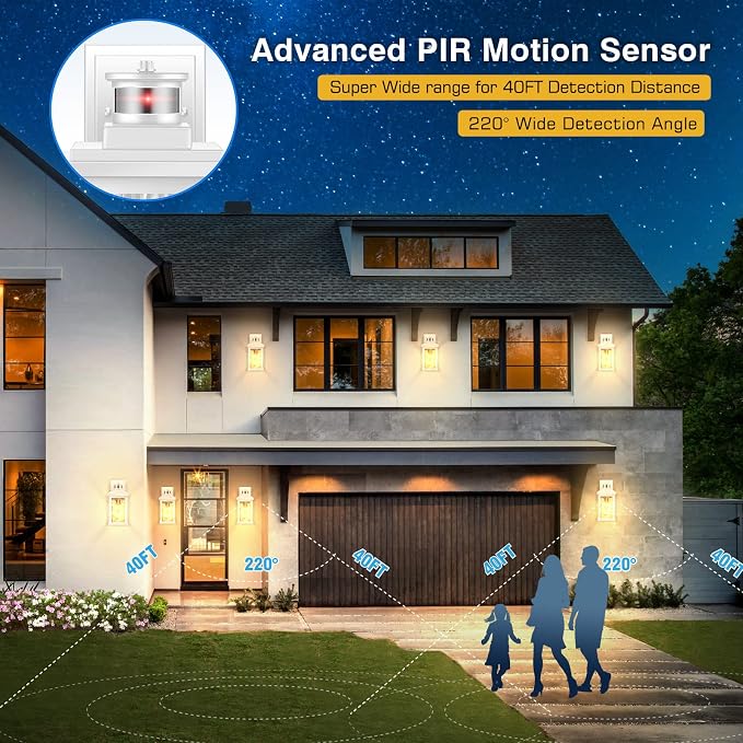 VIANIS Motion Sensor Outdoor Lights, Aluminum Waterproof Porch Lights Outdoor with Water Glass for Porch, Garden, Front Door White Standard Size