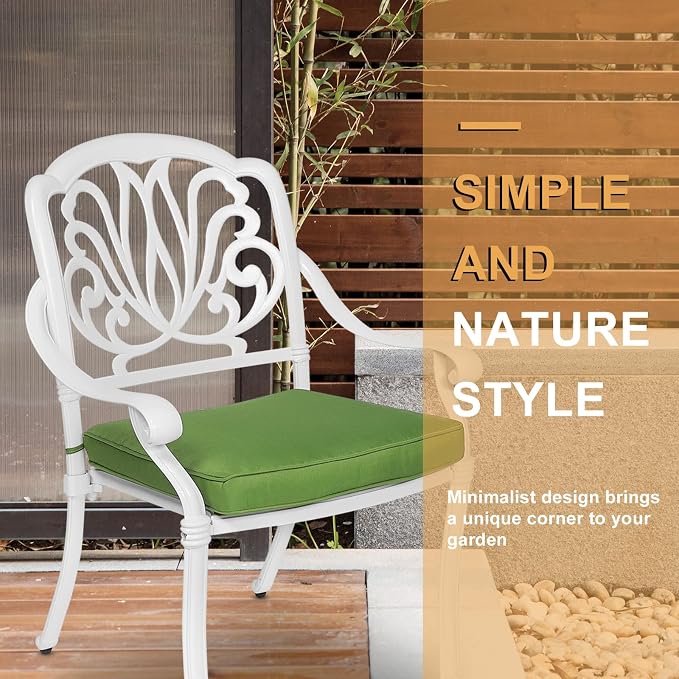 3-Piece Outdoor Patio Dining Set, All-Weather Cast Aluminum Patio Furniture Set for Backyard Garden Deck with 2 Cushioned Chairs and 31” Round Table, 2" Umbrella Hole, White