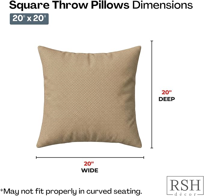 RSH DECOR: Square Throw Pillows Set of 4 | 20" x 20" | Water and Fade-Resistant Performance Fabric | Outdoor Pillow Covers with Down-Alternative Inserts | Made in USA (Trixie Wicker)