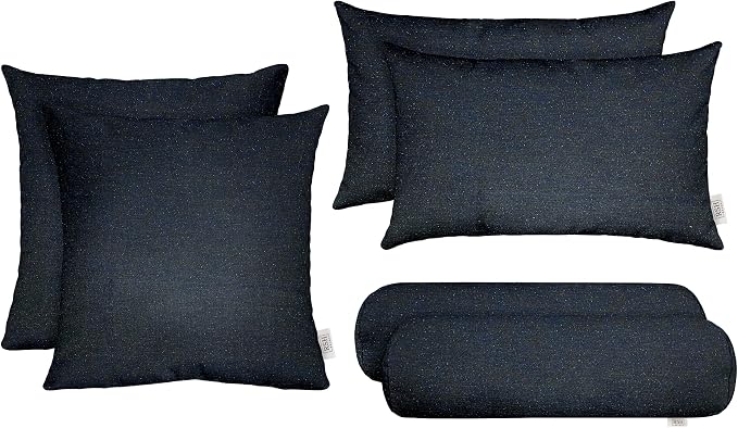 RSH DECOR: 6-Pack Pillow Set | Sunbrella Performance Fabric |Water & Fade-Resistant| 17" Square, 20"x12" Lumbar, 20"x6" Neck Roll | Outdoor Pillows for Patio | Made in USA (Sparkle Navy Denim)