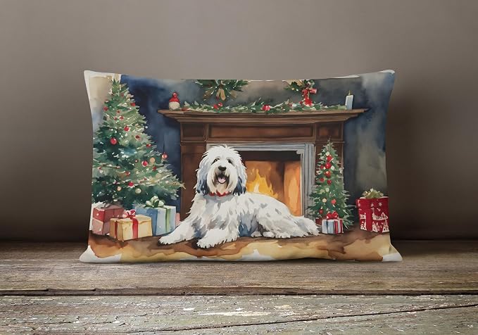 Caroline's Treasures DAC2716PW1216 Old English Sheepdog Cozy Christmas Throw Pillow Machine Washable, Indoor Outdoor Decorative Pillow for Couch, Bed or Patio, 12HX16W