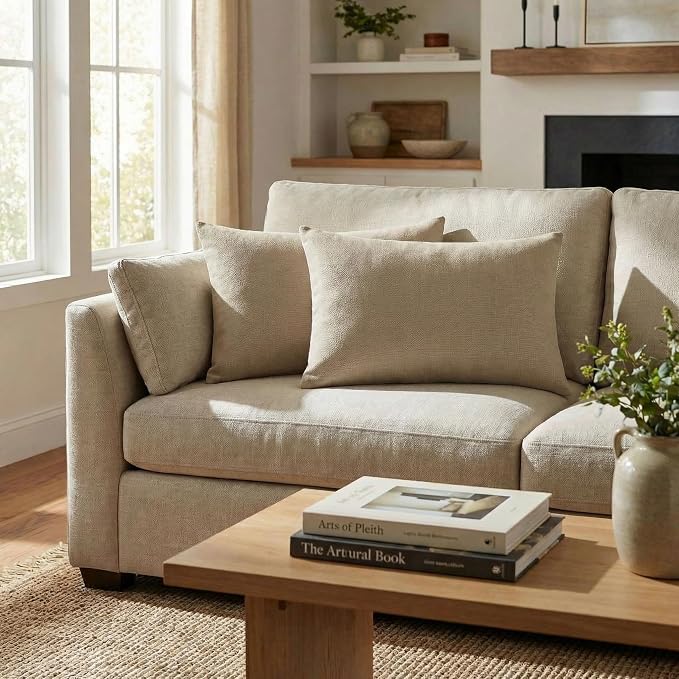 RSH DECOR: Sunbrella Jumbo Lumbar Pillows Set of 2 | 26" x 16" | Water and Fade-Resistant Performance Fabric | Outdoor Pillow Covers with Down-Alternative Inserts | Made in USA (Vesper Alpaca Stone)