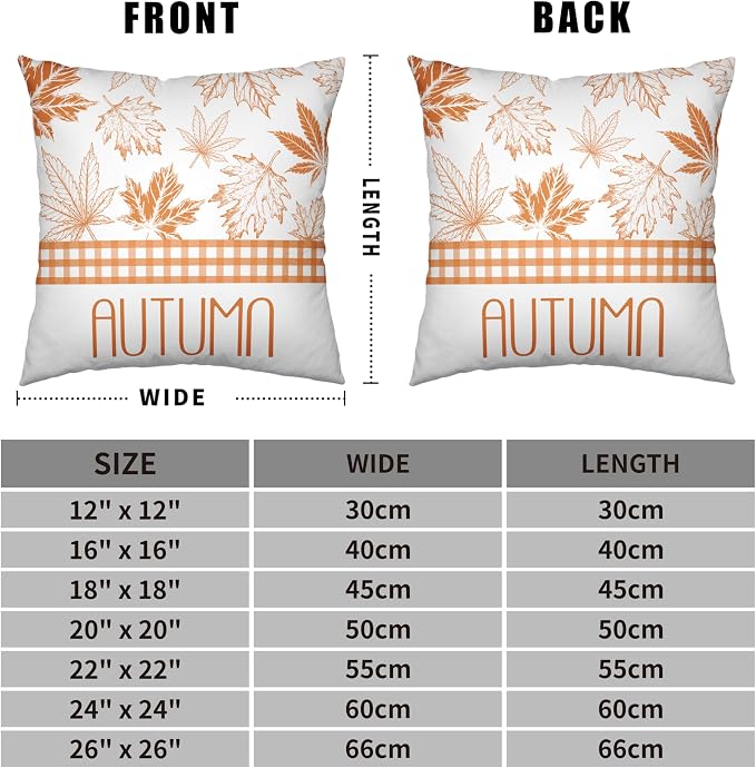 Hello Fall Pillow Covers Burnt Orange Maple Leaves Pumpkin Throw Pillow Covers 16x16 Set of 2 Autumn Pillowcase Double Sided Printing Cushion Case for Home Decor Couch Sofa