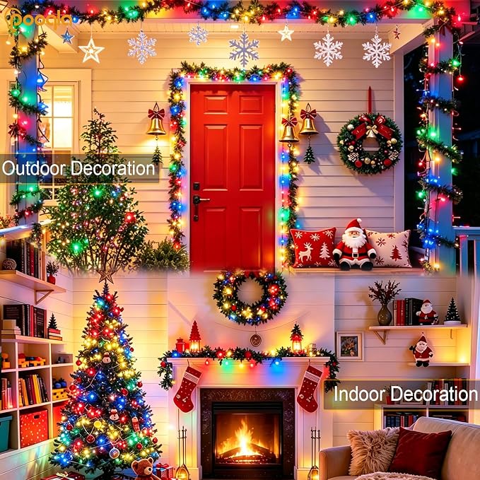 500 LED Colorful Christmas Lights Outdoor String Lights, 164 ft | Green Wire Waterproof Twinkle Fairy Lights with Timer, 8 Modes Connectable String Lights Indoor Bedroom Classroom Decorations