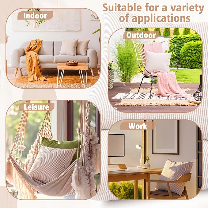 Huhumy Khaki Throw Pillow Cover 18" x 18" for Home Decoration Striped Modern Style Decorative Cushion Covers No Inserts Seersucker Pillow Cover for Living Room, Chair, Bed, Couch, Set of 4