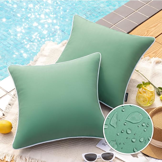 Phantoscope Pack of 2 Outdoor Waterproof Throw Pillow Covers Decorative Square Cushion Case Patio Pillows for Couch Tent, Pine Green 18x18 inches