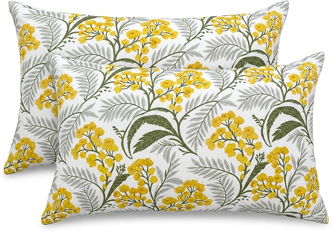Outdoor Lumbar Pillows 12"x20" Waterproof Patio Pillows with Inserts | Set of 2 Fade Resistant Outdoor Waterproof Lumbar Pillow Decorative Garden Lumbar Cushions for Home Patio Terrace Sofa