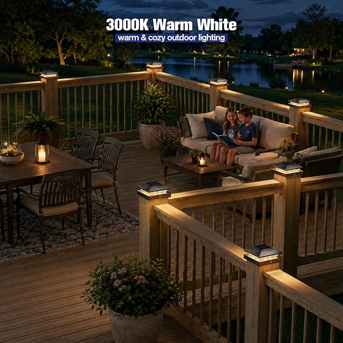 APONUO Solar Post Cap Lights for 4x4 Posts - IP64 Waterproof, Warm White, Wireless Fence Lights & Deck Lights for Patios, Gardens, and Yards, Brushed Copper, 24 Pack