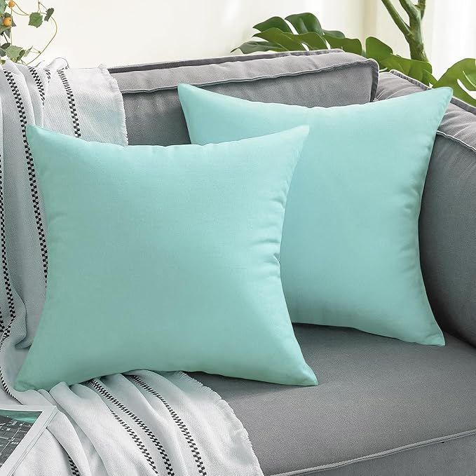 VAKADO Outdoor Waterproof Throw Pillow Covers 16x16 Set of 2 Aqua Decorative Patio Furniture Cushion Cases Outside Decor for Couch Garden Bench Porch