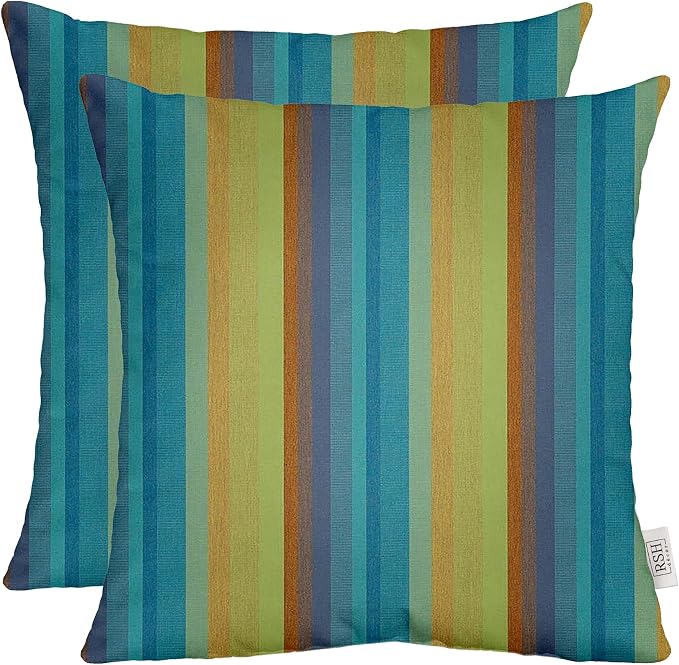 RSH DECOR: Sunbrella Square Throw Pillows Set of 2 | 24" x 24" | Water and Fade-Resistant Performance Fabric | Outdoor Pillow Covers with Down-Alternative Inserts | Astoria Lagoon