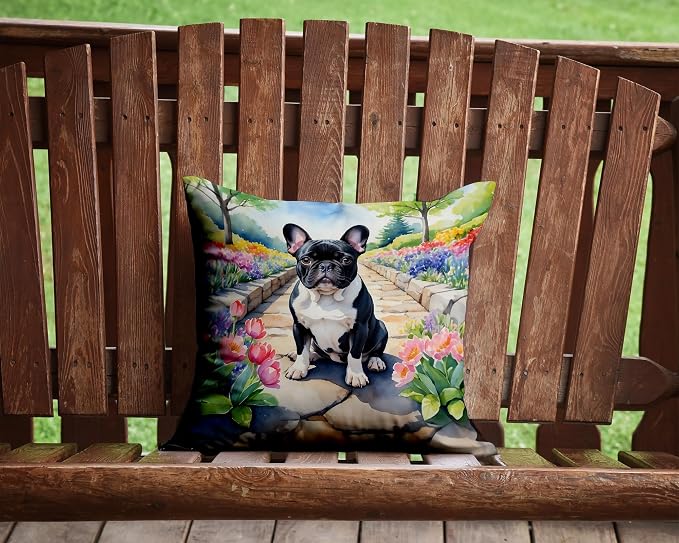 Caroline's Treasures French Bulldog Spring Path Throw Pillow Machine Washable, Indoor Outdoor Decorative Pillow for Couch, Bed or Patio, 14Hx14W