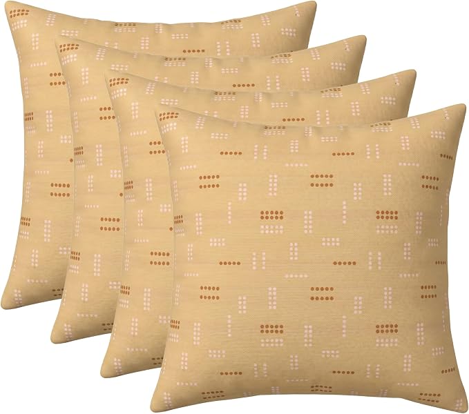 RSH DECOR: Sunbrella Square Throw Pillows Set of 4 | 17" x 17" | Water and Fade-Resistant Performance Fabric | Outdoor Pillow Covers with Down-Alternative Inserts | Made in USA (Jot Dot Sunshine)