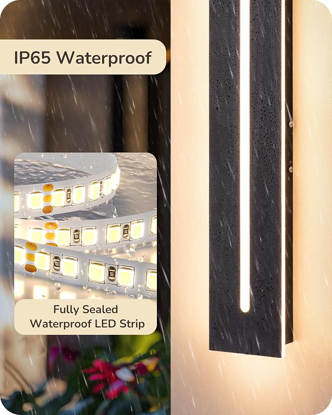 EDISHINE Upgraded 23.6" LED Modern Outdoor Wall Light,Dimmable Linear 2pcs | 3 Adjustable Color Temperature, IP65 Waterproof, Memory Function, Integrated Long Exterior Lighting Fixtures for Garage Porch