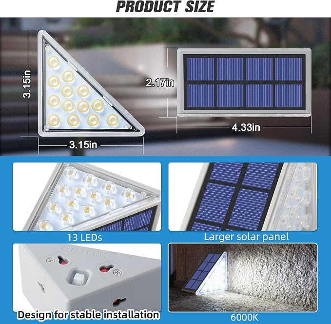 Solar Step Lights,6 Pack Cool White Solar Stair Lights Outdoor Waterproof IP67 Auto On Off,Solar Lights for Steps,Stair,Patio,Yard,Porch,Front Door,Sidewalk,Deck Decor