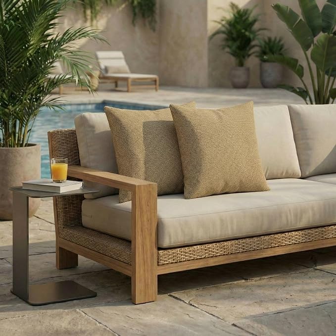 RSH DECOR: Sunbrella Square Throw Pillows Set of 2 | 20" x 20" | Water and Fade-Resistant Performance Fabric | Outdoor Pillow Covers with Down-Alternative Inserts | Made in USA (Sailcloth Sienna Tan)
