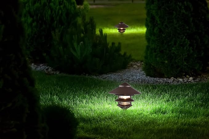 Nuvo SF76/637 One 2 Louver Hood Outdoor Pagoda Landscape Pathway Light, 3 Tier-Large, Old Bronze
