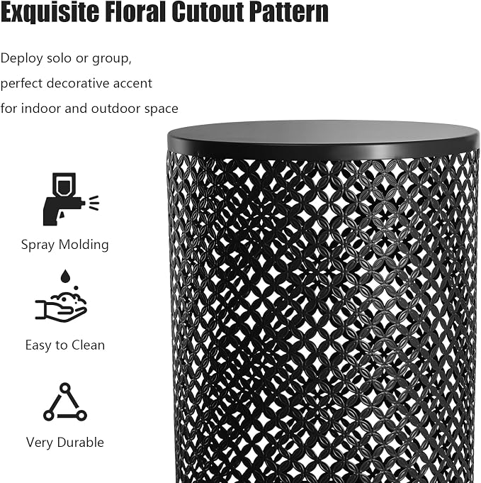 Set of 3 Outdoor Side Table, Garden Stool for Patio, Metal Accent Table Modern End Table, Patio Side Table for Garden, Balcony, Bedroom Indoor Outdoor Decorative, Jet Black