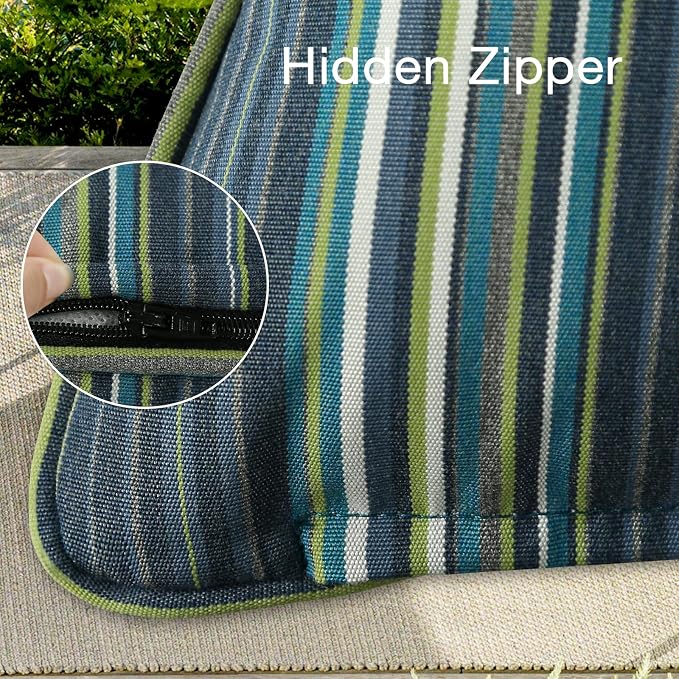 Unimatta Sunbrella Decorative Outdoor Water Repellent Throw Pillows with Inserts, Set of 4, 20" x12" Pillows for Patio, Backyard, Bed, Couch, and Patio Furniture, Beach Stripe Lagoon