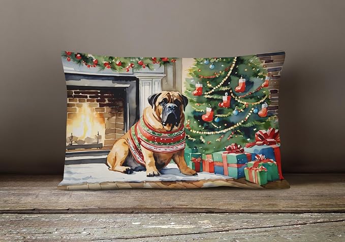 Caroline's Treasures DAC2624PW1216 Bullmastiff Cozy Christmas Throw Pillow Machine Washable, Indoor Outdoor Decorative Pillow for Couch, Bed or Patio, 12HX16W