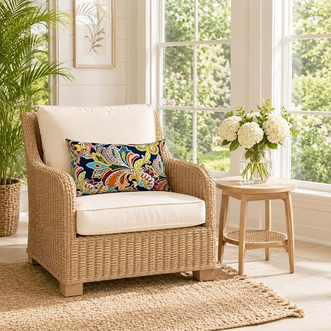 Pack of 2 Patio Lumbar Pillows 12"x20" | Fade Resistant Outdoor Waterproof Lumbar Pillow with Inners Decorative Garden Lumbar Cushions for Home Patio Terrace Sofa