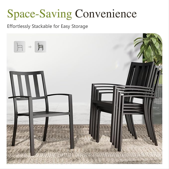 Sophia & William Patio Table and Chairs Set, Outdoor Dining Set for 8, 9 Piece Metal Patio Furniture, 60" Black Square Table(Stripe)