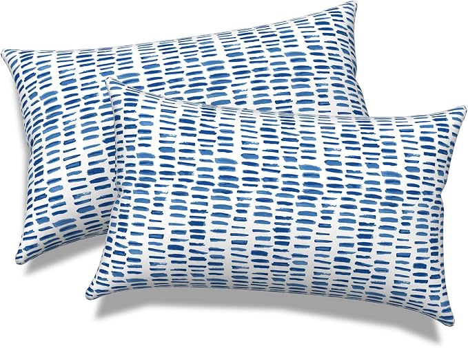 Pack of 2 Outdoor Lumbar Pillow Covers, All Weather Cushion Pillow Cases 12x20 Inch, Pillowcase for Patio Couch Decoration, Pebble Blue