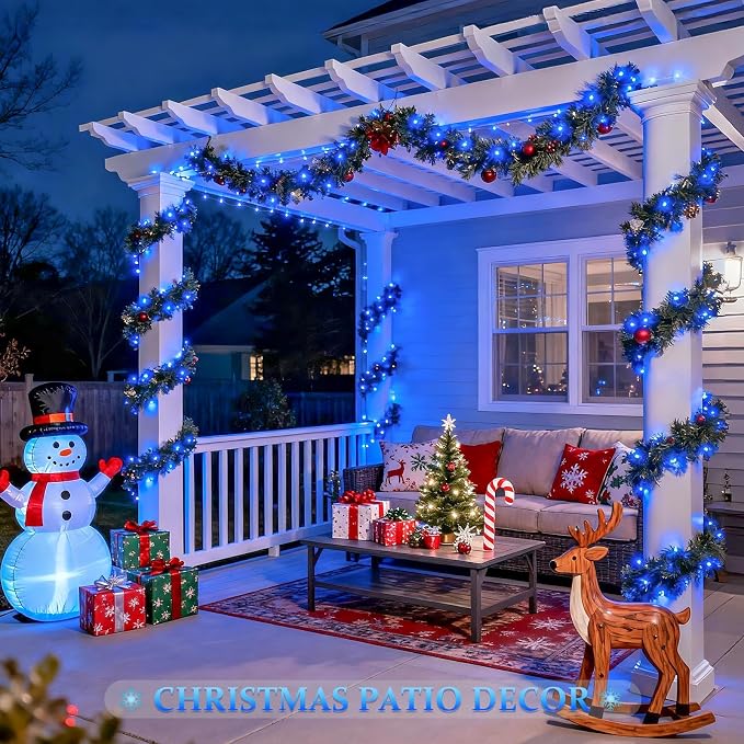 JMEXSUSS 2 Pack Solar Fairy Lights, 33ft 100 LED Solar String Lights, Blue | Outdoor Waterproof, 8 Modes Copper Wire Mini Christmas Lights for Outside Patio Garden Tree Christmas Decorations