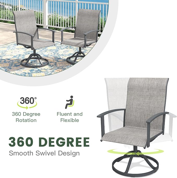 7 Pieces Patio Dining Set with Patio Umbrella, Outdoor Furniture of 63" Rectangular Patio Table and Patio Swivel Chairs for Backyard Lawn Garden, Grey Table and Grey Chairs