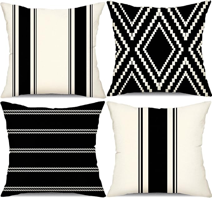 DFXSZ Outdoor Black Waterproof Geometry Pillow Covers 16x16 Set of 4 | Spring Summer Waterproof Modern Throw Pillowcases（No Inserts） Outdoor Decor for Patio Funiture Garden Polyester Covers