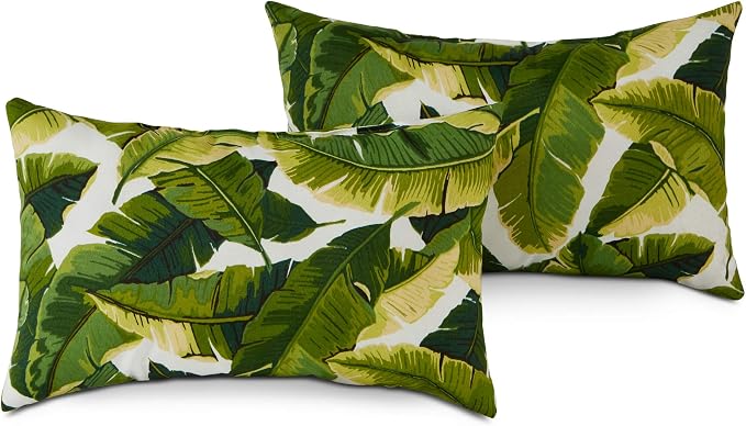 South Pine Porch Outdoor 19x12-inch Rectangle Accent Pillow (Set of 2), Palm Leaves White