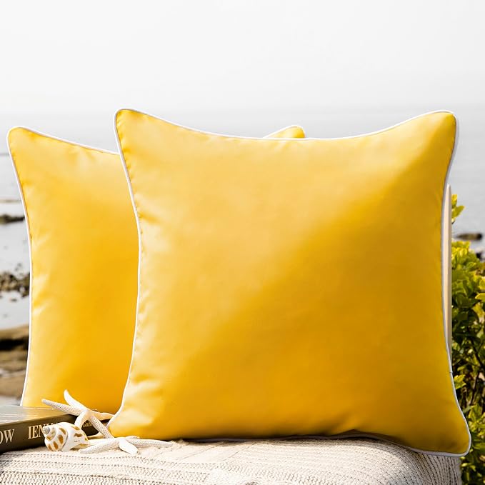 Phantoscope Pack of 2 Outdoor Waterproof Throw Pillow Covers Decorative Square Cushion Case Patio Pillows for Couch Tent (18''x18'', Yellow)