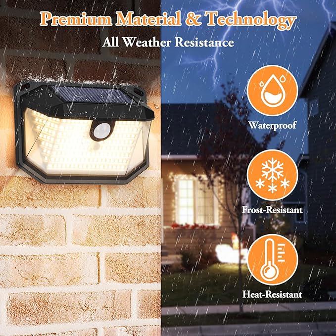 Solar Outdoor Lights, 4-Pack 178 LEDs Motion Sensor Wall Light with 270° Wide Angle & 3 Modes, Waterproof 3000K Solar Powered Security Light for Patio Garden Garage Front Door