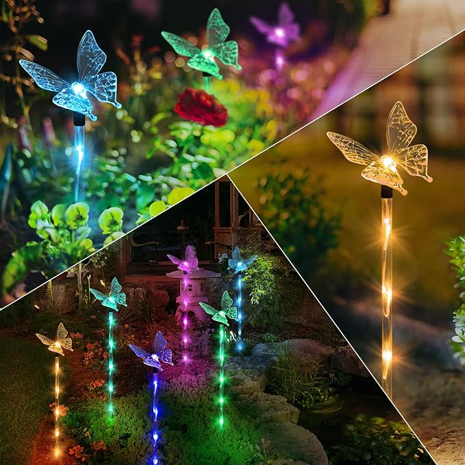 Set of 6 Arcylic Solar Butterfly Lights for Outside, Solar Powered Garden Decorations with 8 Lighting Modes, Outdoor Waterproof Pathway Lights for Yard, Patio Plant Pot, Flower Bed (Butterfly)