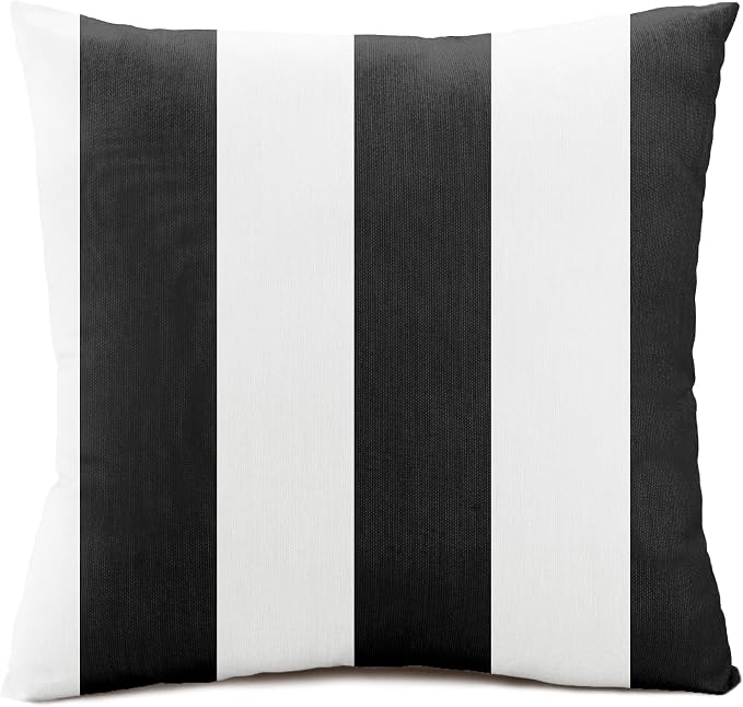 Sunbrella Cabana Stripe White/Black, Zippered 18-inch x 18-inch Pillow Cover ONLY (Set of 2) Indoor/Outdoor, Fill Sold Seperately