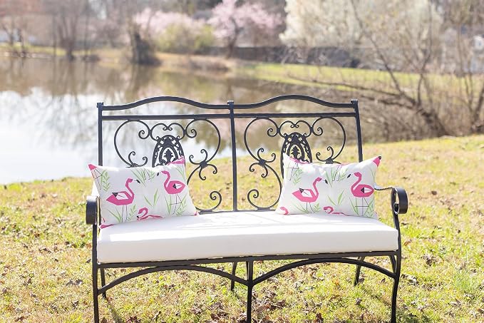 RSH DECOR: Lumbar Throw Pillows Set of 2 | 20" x 12" | All-Weather Spun Fabric | Water and Fade-Resistant | Outdoor Support Pillows for Patio Furniture | Groove Pink Flamingo - Made in USA