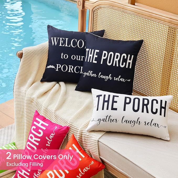 Porch Decor Pink Outdoor Lumbar Pillow Covers Waterproof 12x20 for Patio | Set of 2, Porch Decorations Outdoor, Porch Pillows, Outdoor Pillows Waterproof, Outdoor Pillows for Patio Furniture
